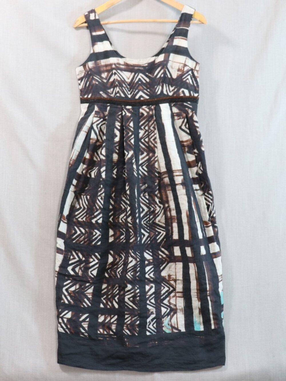 Peruvian Connection Batik Midi Dress Size 6 (Fits like 4/5) Black Brown Cotton